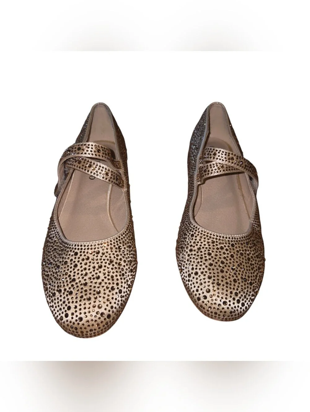 Glitter Cream Mary Jane Flats with Low Block Heel